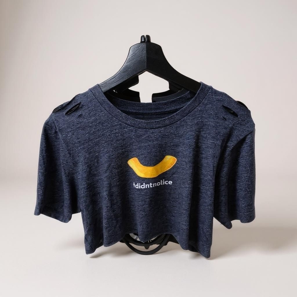 Navy Cropped T-Shirt with Mac No Cheese.